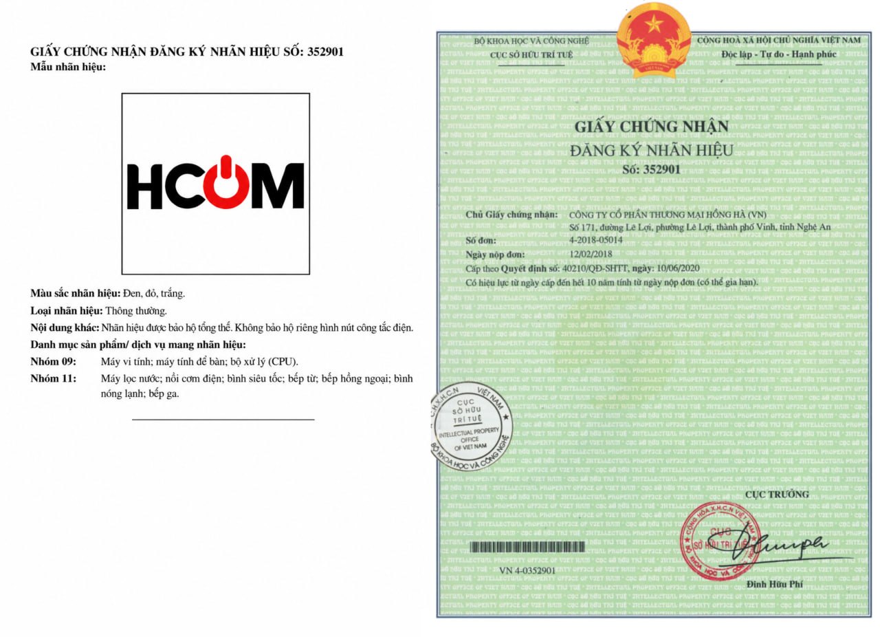 Giấy chứng nhận đăng ký nhãn hiệu HCOM 