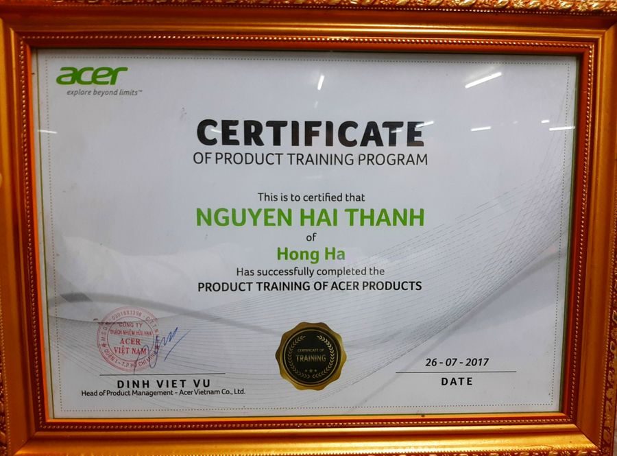 Chứng nhận đào tạo sản phẩm