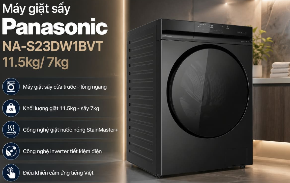 Máy giặt sấy Panasonic Inverter giặt 11.5 kg - sấy 7 kg NA-S23DW1BVT 1