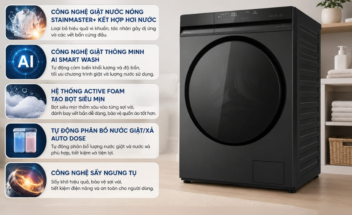 Máy giặt sấy Panasonic Inverter giặt 11.5 kg - sấy 7 kg NA-S23DW1BVT 3