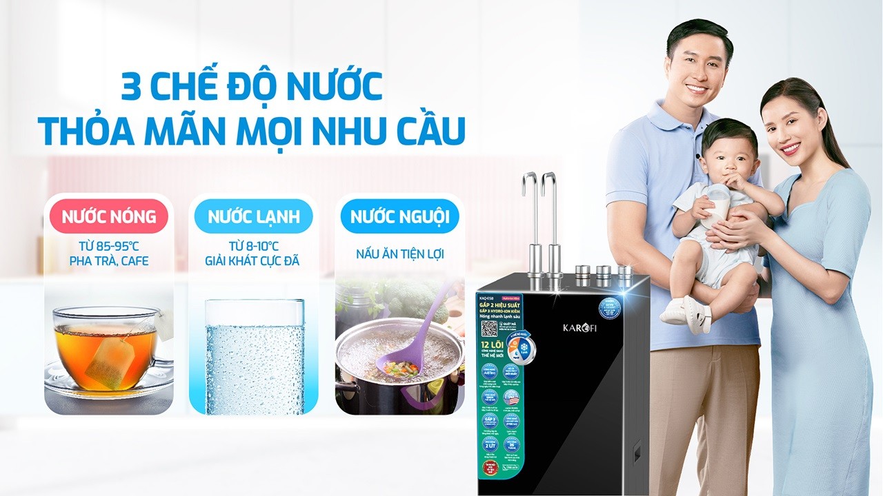 Máy lọc nước 12 lõi nóng lạnh nguội Karofi KAD-E58 1