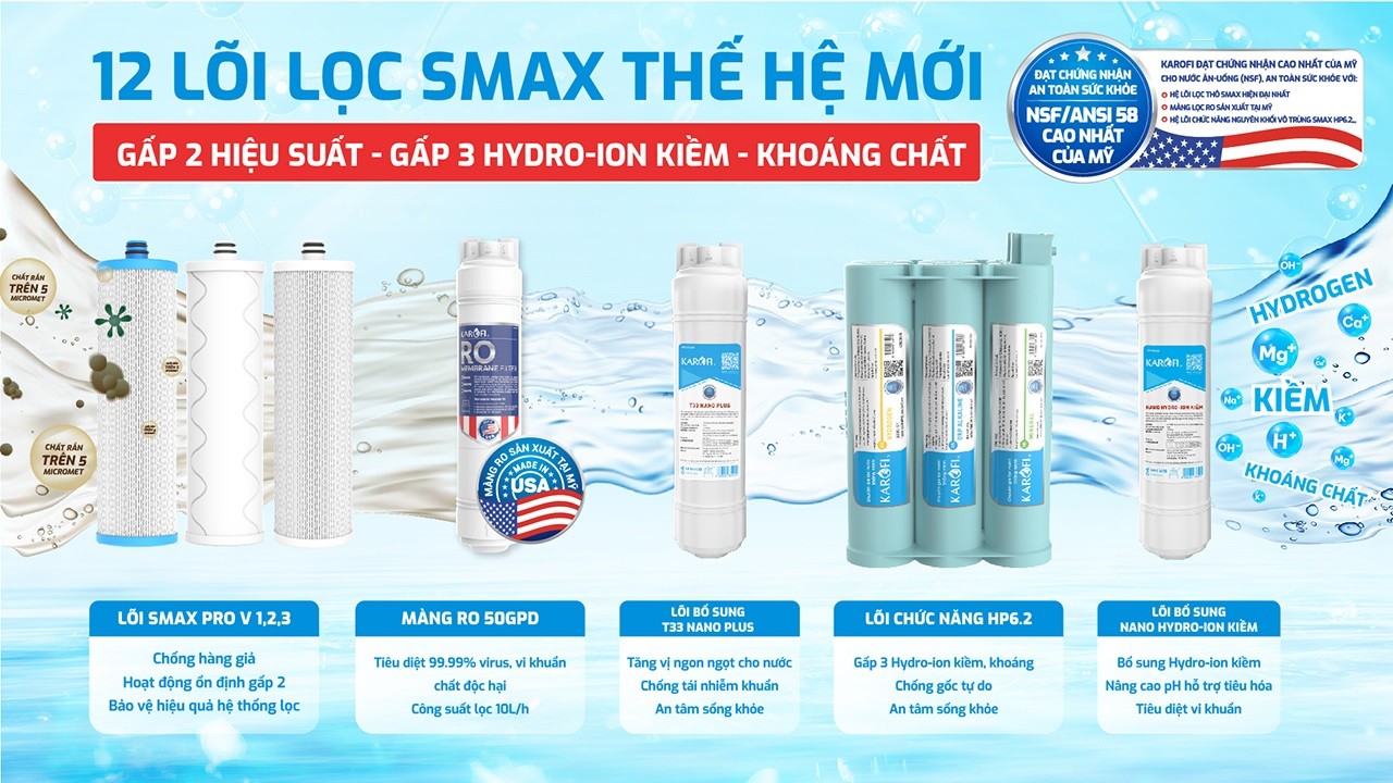 Máy lọc nước 12 lõi nóng lạnh nguội Karofi KAD-E58 5