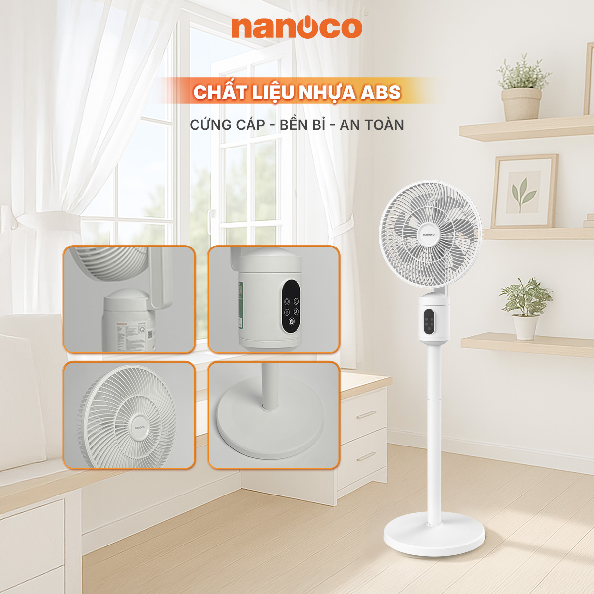 Quạt sạc đứng Nanoco có điều khiển NRF9025W